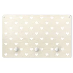 Kindergarderobe Holz - Weiße Herzen Auf Naturgrund In Weiß