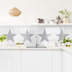 Küchenrückwand - Große Graue Sterne Auf Weiß In Grau -Petromax Store wallart kuchenruckwand grosse graue sterne auf weiss in grau 2