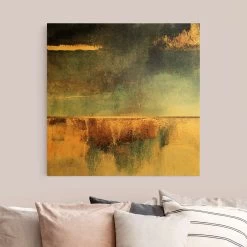 Leinwandbild Gold - Abstraktes Seeufer In Gold In Gold -Petromax Store wallart leinwandbild gold abstraktes seeufer in gold in gold 2