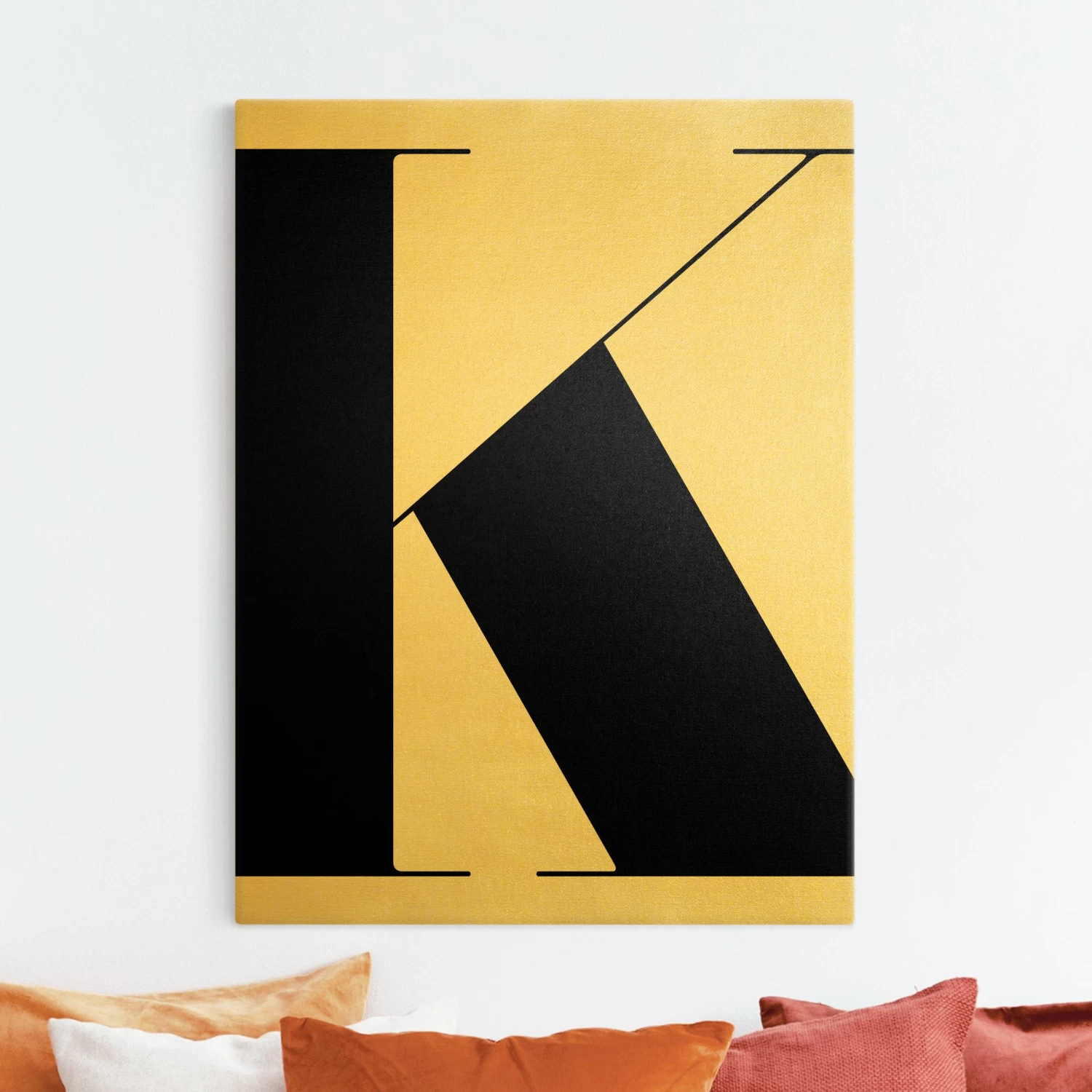 Leinwandbild Gold - Antiqua Letter K In Schwarz-Weiß 4 Leinwandbild Gold - Antiqua Letter K In Schwarz-Weiß – Bild 2