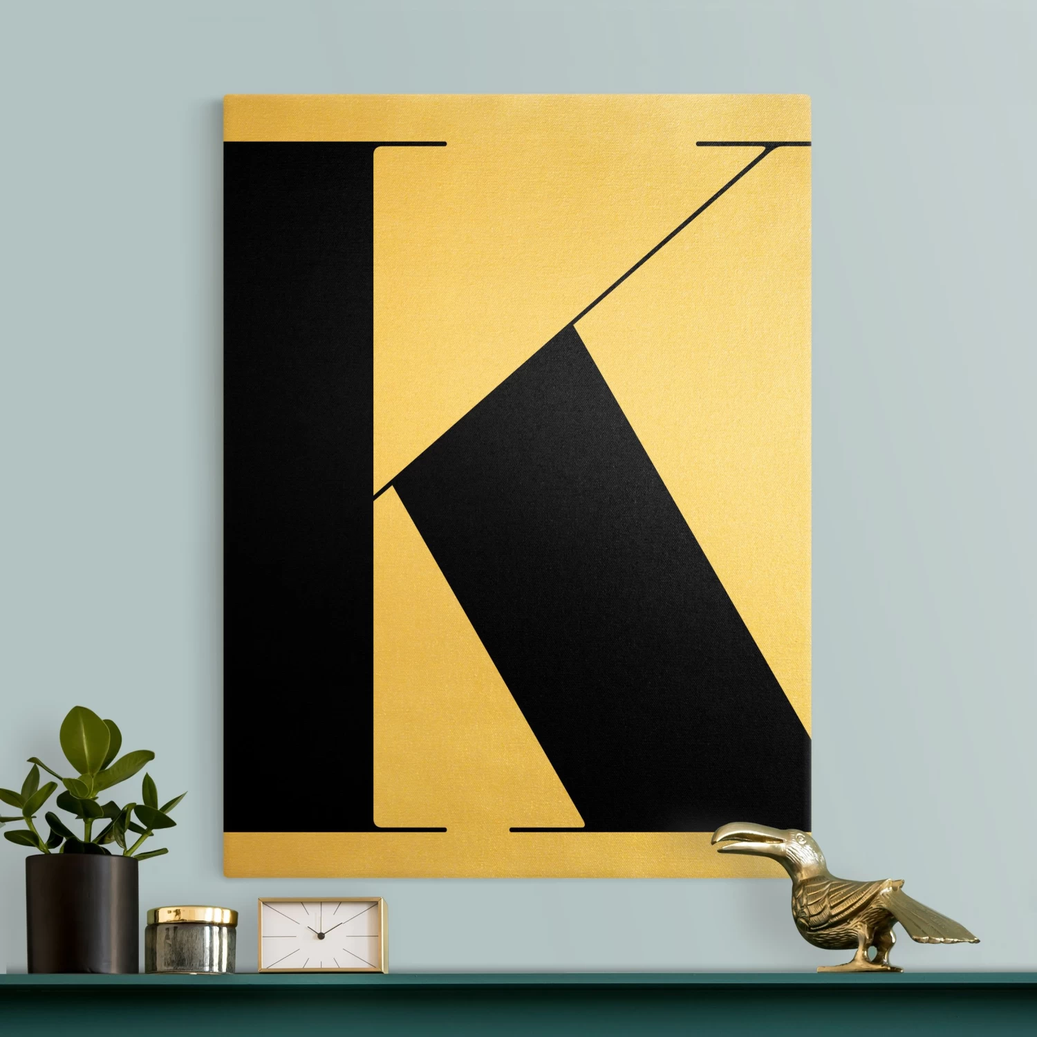 Leinwandbild Gold - Antiqua Letter K In Schwarz-Weiß 5 Leinwandbild Gold - Antiqua Letter K In Schwarz-Weiß – Bild 3