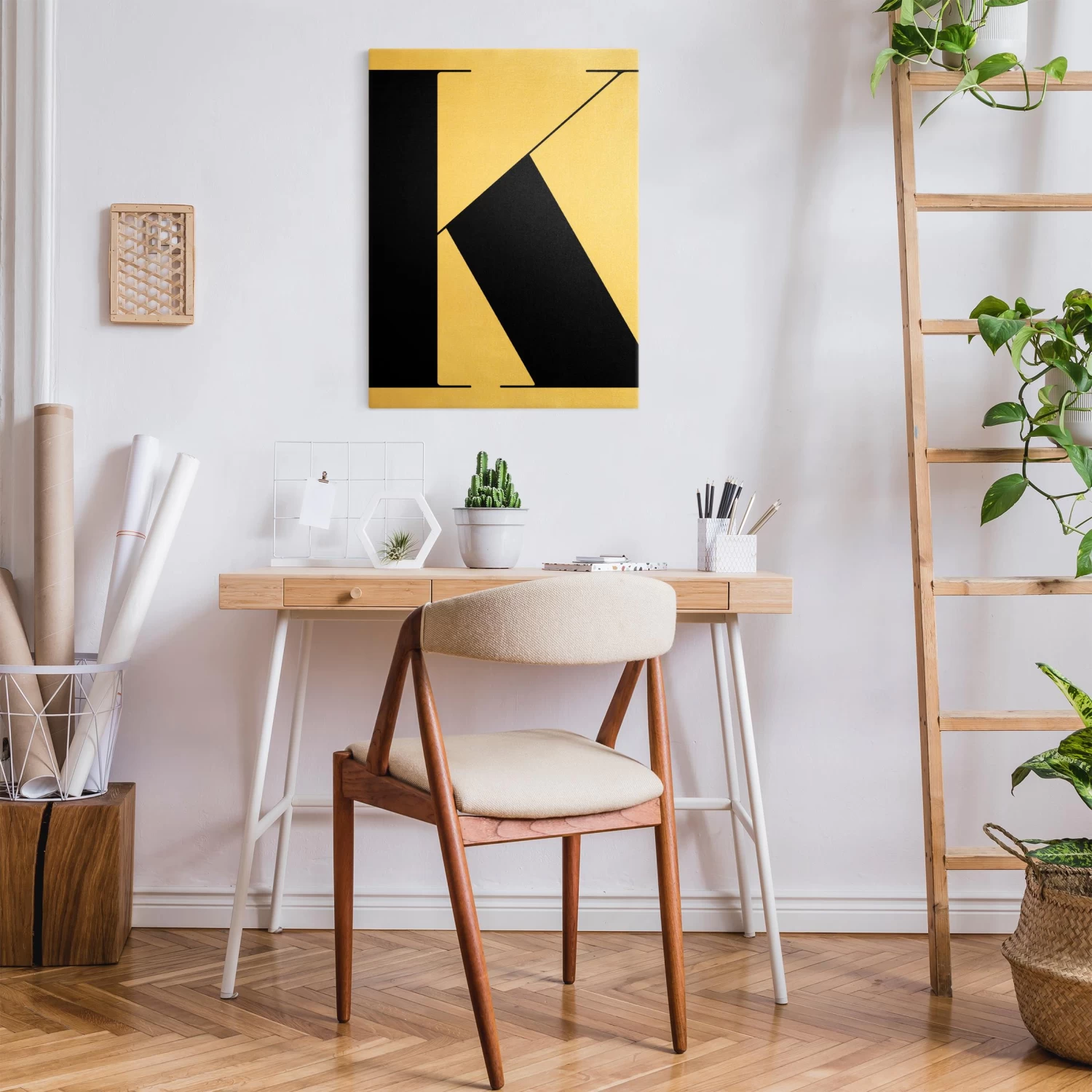 Leinwandbild Gold - Antiqua Letter K In Schwarz-Weiß 6 Leinwandbild Gold - Antiqua Letter K In Schwarz-Weiß – Bild 4