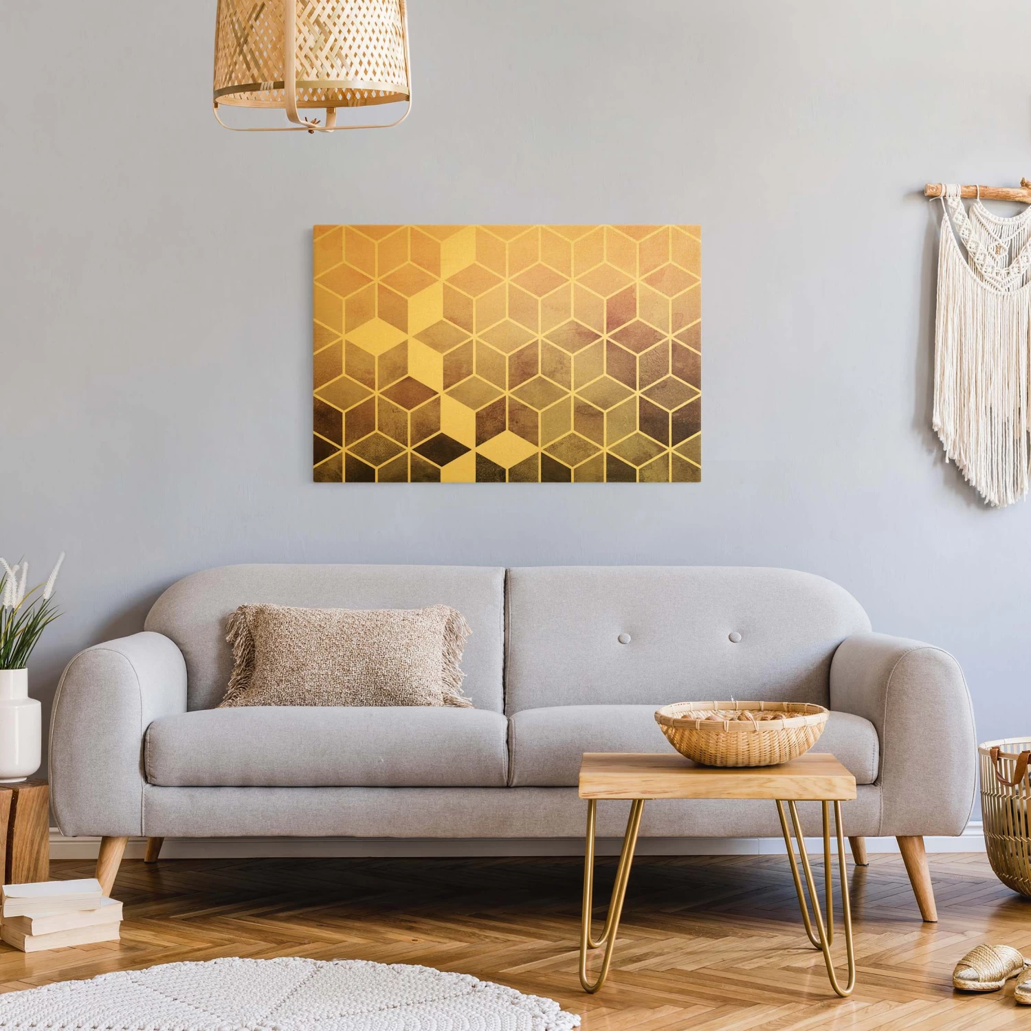 Leinwandbild Gold - Goldene Geometrie - Rosa Grau In Grau 6 Leinwandbild Gold - Goldene Geometrie - Rosa Grau In Grau – Bild 4