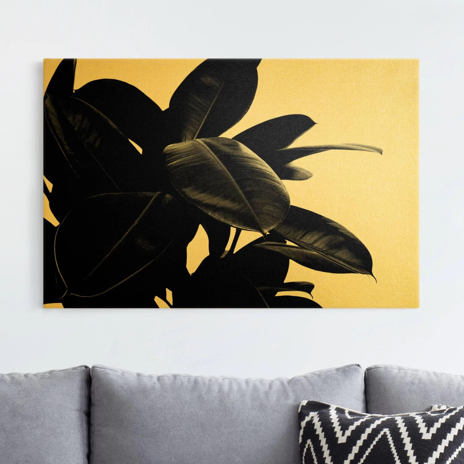 Leinwandbild Gold - Gummibaum Blätter Schwarz Weiß In Schwarz-Weiß 4 Leinwandbild Gold - Gummibaum Blätter Schwarz Weiß In Schwarz-Weiß – Bild 2