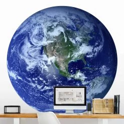 Runde Tapete - Erde Im Weltall In Blau -Petromax Store wallart runde tapete erde im weltall in blau 1