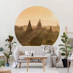 Runde Tapete - Sonnenuntergang über Bagan In Orange -Petromax Store wallart runde tapete sonnenuntergang uber bagan in orange 4