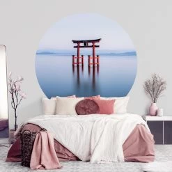 Runde Tapete - Torii Im Wasser In Blau -Petromax Store wallart runde tapete torii im wasser in blau 3