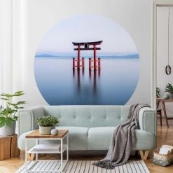 Runde Tapete - Torii Im Wasser In Blau -Petromax Store wallart runde tapete torii im wasser in blau 4