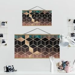 Stoffbild - E. Fredriksson - Türkis Rosé Goldene Geometrie In Türkis -Petromax Store wallart stoffbild e fredriksson turkis rose goldene geometrie in turkis 6