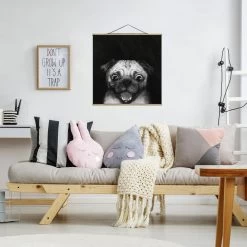 Stoffbild - Laura Graves - Illustration Hund Mops Malerei In Schwarz -Petromax Store wallart stoffbild laura graves illustration hund mops malerei in schwarz 3