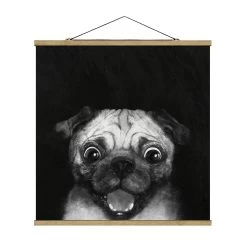 Stoffbild - Laura Graves - Illustration Hund Mops Malerei In Schwarz -Petromax Store wallart stoffbild laura graves illustration hund mops malerei in schwarz 4