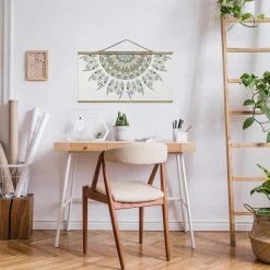 Stoffbild - Mandala Aquarell Federn Halbkreis Blau Grün In Blau -Petromax Store wallart stoffbild mandala aquarell federn halbkreis blau grun in blau 2