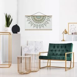 Stoffbild - Mandala Aquarell Federn Halbkreis Blau Grün In Blau -Petromax Store wallart stoffbild mandala aquarell federn halbkreis blau grun in blau 3