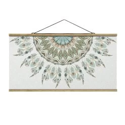 Stoffbild - Mandala Aquarell Federn Halbkreis Blau Grün In Blau -Petromax Store wallart stoffbild mandala aquarell federn halbkreis blau grun in blau 4