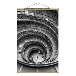 Stoffbild Mit Posterleisten - Bramante Treppe In Schwarz-Weiß