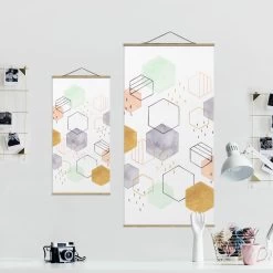 Stoffbild Mit Posterleisten - Sechseckige Streuung I In Pastell -Petromax Store wallart stoffbild mit posterleisten sechseckige streuung i in pastell 6