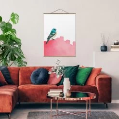 Stoffbild Mit Posterleisten - Vogel Auf Pink In Pink -Petromax Store wallart stoffbild mit posterleisten vogel auf pink in pink 3