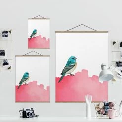 Stoffbild Mit Posterleisten - Vogel Auf Pink In Pink -Petromax Store wallart stoffbild mit posterleisten vogel auf pink in pink 5
