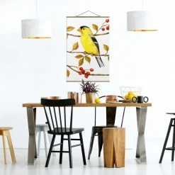 Stoffbild Mit Posterleisten - Vögel Und Beeren - Goldzeisig In Weiß -Petromax Store wallart stoffbild mit posterleisten vogel und beeren goldzeisig in weiss 2