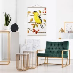 Stoffbild Mit Posterleisten - Vögel Und Beeren - Goldzeisig In Weiß -Petromax Store wallart stoffbild mit posterleisten vogel und beeren goldzeisig in weiss 3