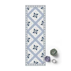 Vinyl-Teppich - Geometrische Fliesen Rautenblüte Mit Bordüre In Blau