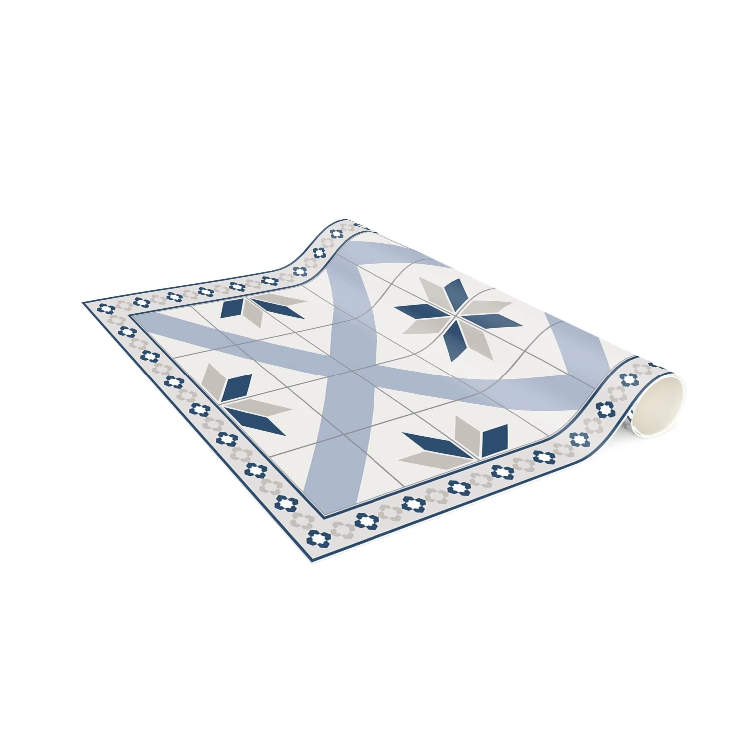 Vinyl-Teppich - Geometrische Fliesen Rautenblüte Mit Bordüre In Blau 8 Vinyl-Teppich - Geometrische Fliesen Rautenblüte Mit Bordüre In Blau – Bild 6
