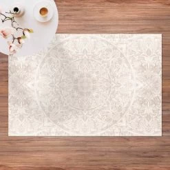 Vinyl-Teppich - Mandala Aquarell Muster Ornament Beige In Creme-Beige -Petromax Store wallart vinyl teppich mandala aquarell muster ornament beige in creme beige 2