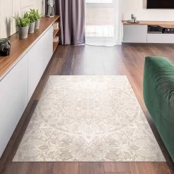 Vinyl-Teppich - Mandala Aquarell Muster Ornament Beige In Creme-Beige -Petromax Store wallart vinyl teppich mandala aquarell muster ornament beige in creme beige 3