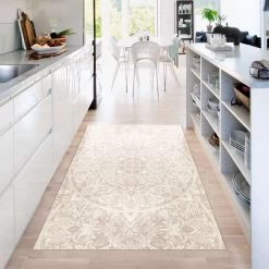 Vinyl-Teppich - Mandala Aquarell Muster Ornament Beige In Creme-Beige -Petromax Store wallart vinyl teppich mandala aquarell muster ornament beige in creme beige 4