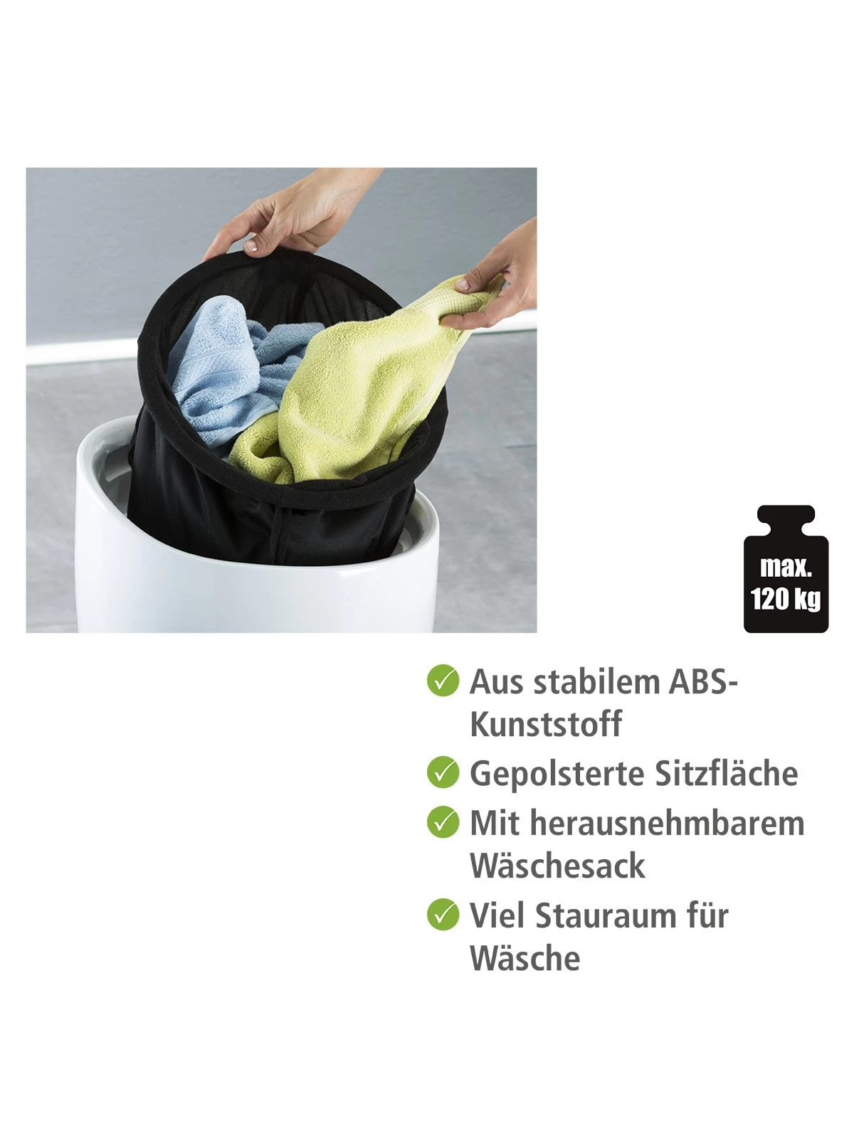 Wenko Hocker Candy White, Mit Wäschesack In Weiß 4 Wenko Hocker Candy White, Mit Wäschesack In Weiß – Bild 2