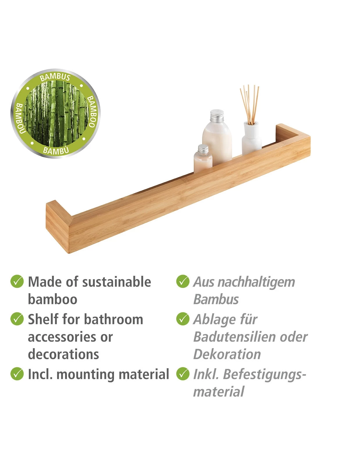 Wenko Wandregal Bambusa Aus Bambus, 60 Cm In Natur 4 Wenko Wandregal Bambusa Aus Bambus, 60 Cm In Natur – Bild 2