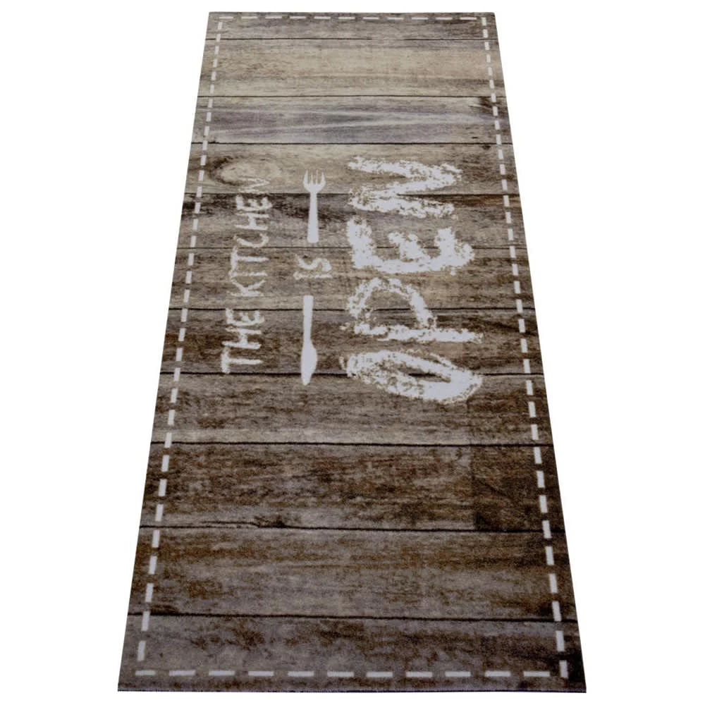 Waschbarer Küchenläufer Holzoptik Kitchen Is Open Taupe Braun 4 Waschbarer Küchenläufer Holzoptik Kitchen Is Open Taupe Braun – Bild 2