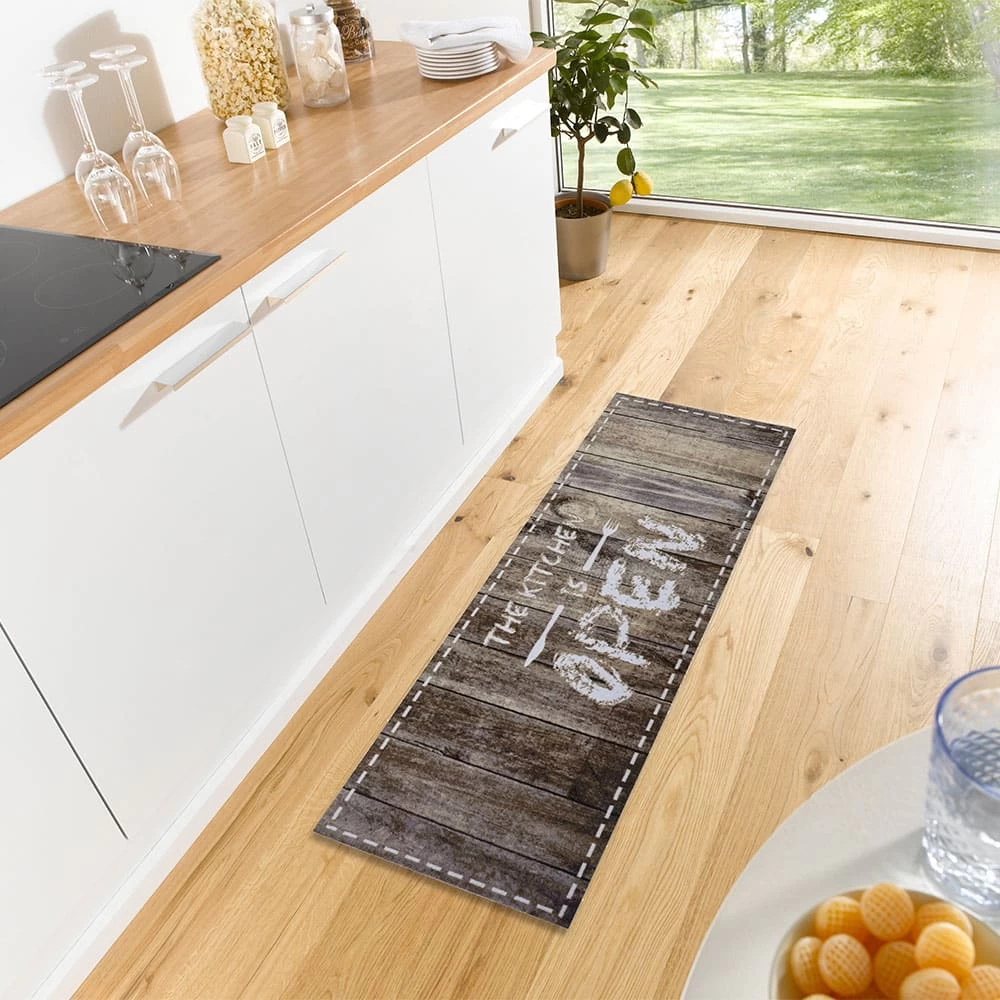 Waschbarer Küchenläufer Holzoptik Kitchen Is Open Taupe Braun 8 Waschbarer Küchenläufer Holzoptik Kitchen Is Open Taupe Braun – Bild 6